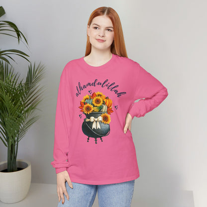 Alhamdulillah Classic Pot Floral Gratitude Graphic Long-Sleeve T-Shirt - Alhamdulillah Typography Islamic Unisex Tee