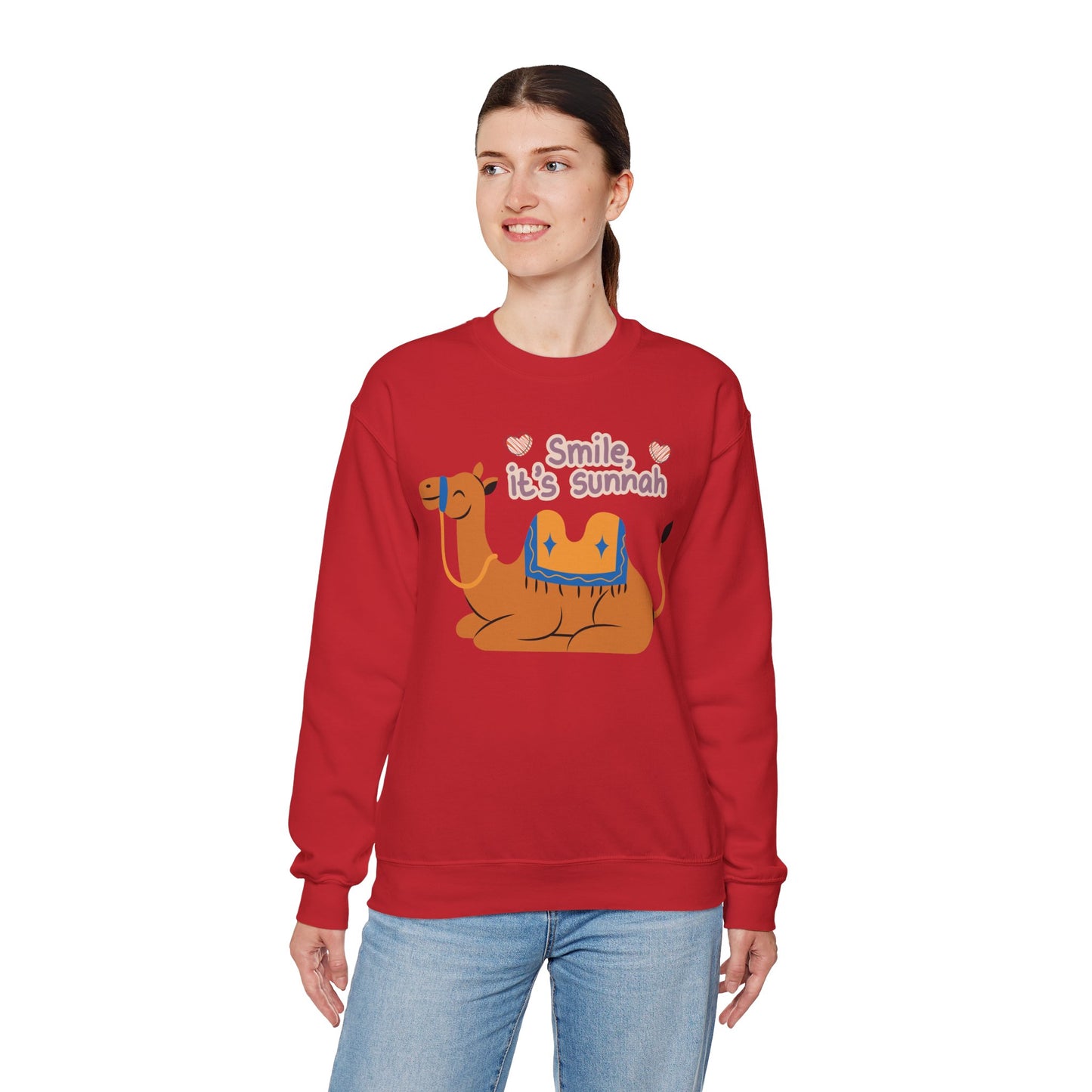 Smile Its Sunnah Typographic Sweatshirt - Cute Camel Smiling Cozy Soft Cotton Unisex Sweatshirt