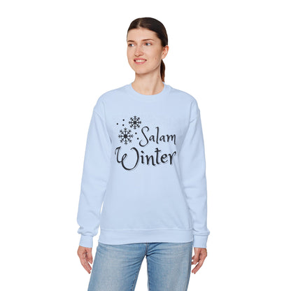 Salam Winter Typographic Sweatshirt - Cozy Soft Cotton Unisex Snowflake Graphic Sweatshirt