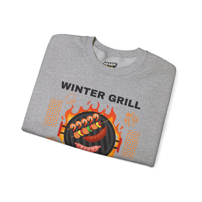 Winter Grill Typographic Sweatshirt - Cozy Soft Cotton Unisex Sausage Graphic Sweatshirt