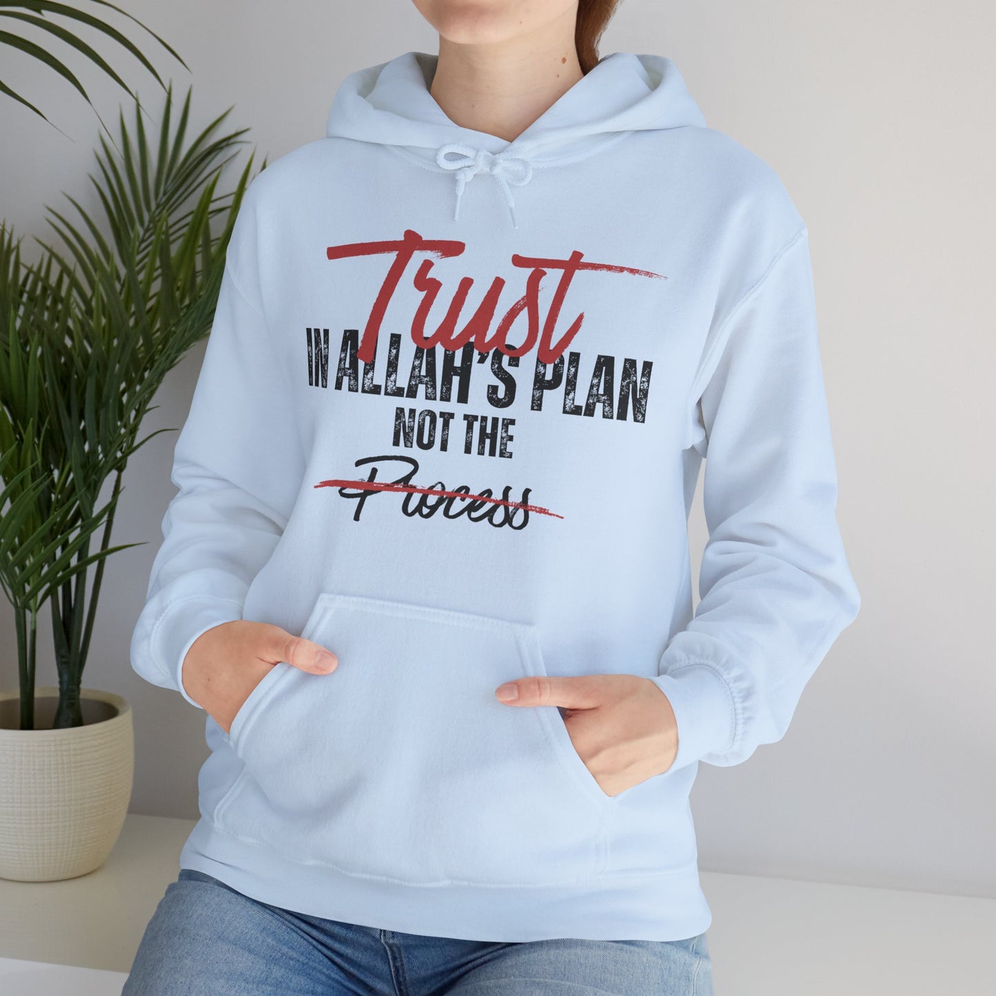 Trust in Allah's Plan Not The Process Typographic Hoodie - Tawakkul Cozy Soft Cotton Unisex Hoodie