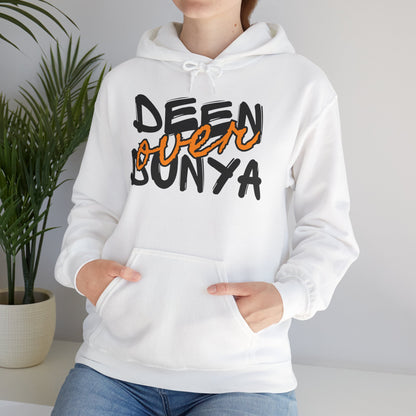 Deen Over Dunya Typographic Hoodie - Cozy Soft Cotton Unisex Statement Hoodie