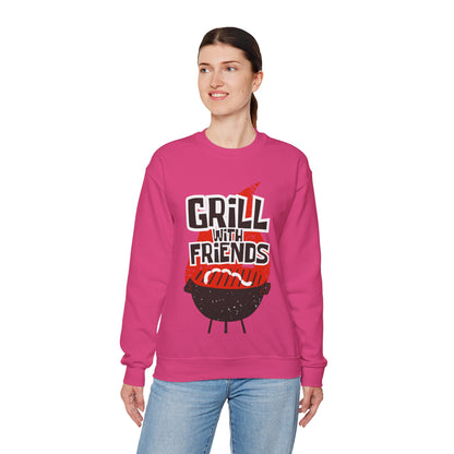 Grill with Friends Typographic Sweatshirt - Cozy Soft Cotton Unisex Sausage Graphic Sweatshirt