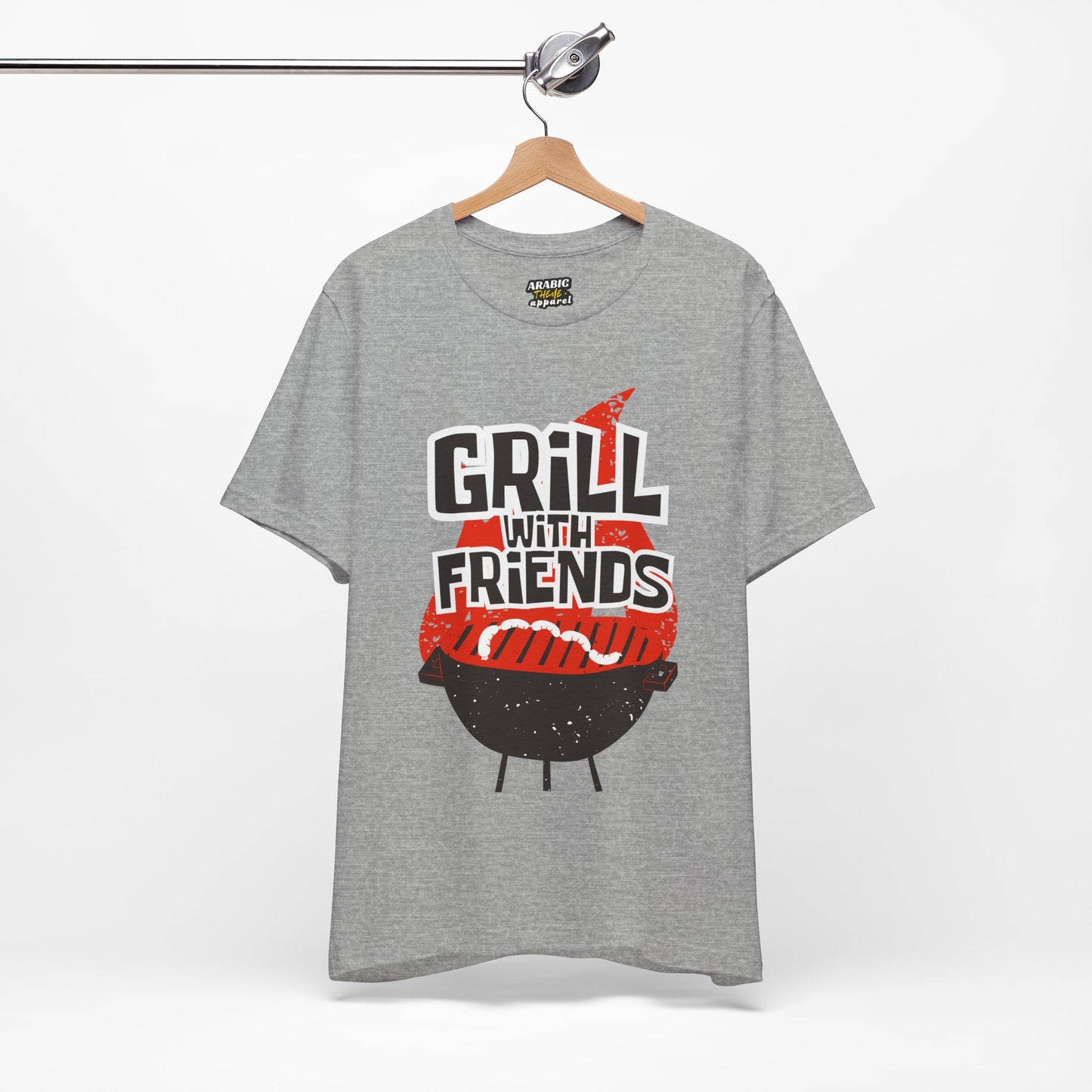 Grill with Friends Typographic Tee T-Shirt - Cozy Soft Cotton Unisex Sausage Graphic Tee T-Shirt