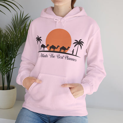 Allah Is The Best Planner Typographic Hoodie - Camel Travel in Desert Cozy Soft Cotton Unisex Hoodie