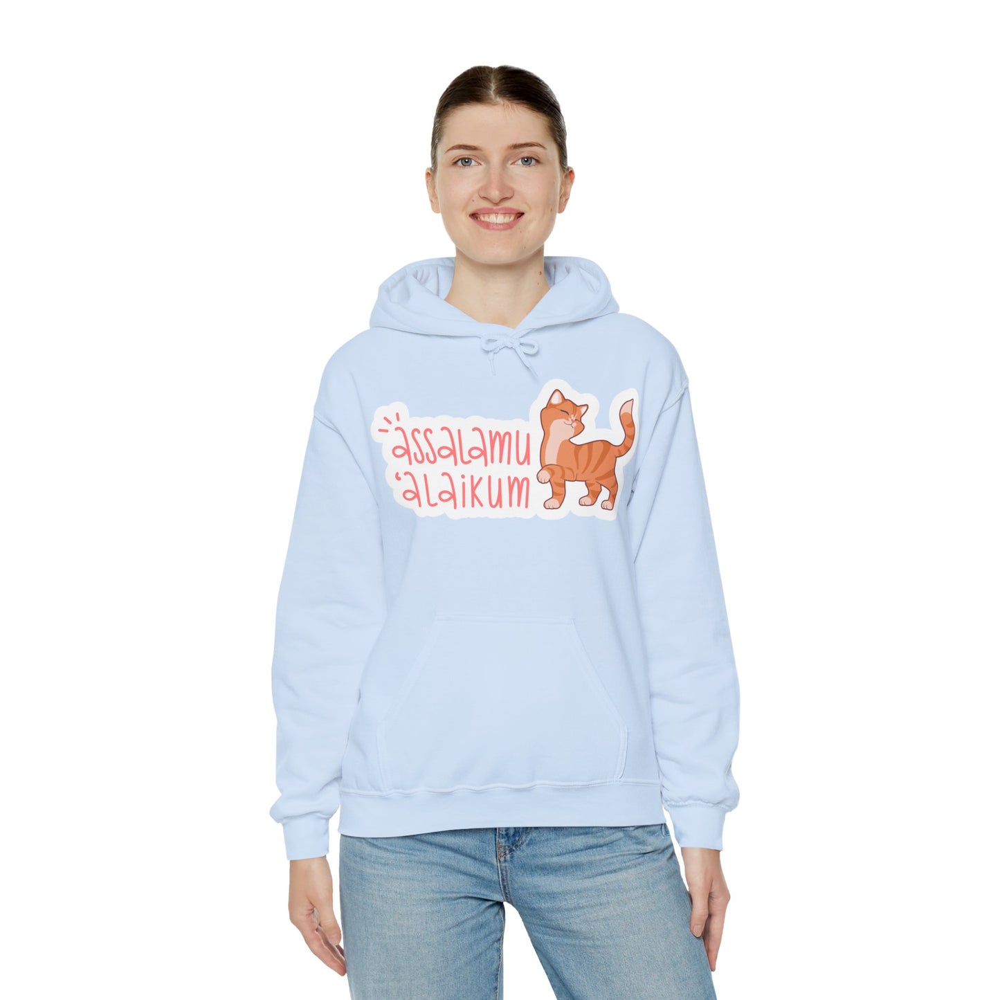 Assalamualaikum Typographic Hoodie - Cute Cat Smug Graphic Cozy Soft Cotton Unisex Hoodie
