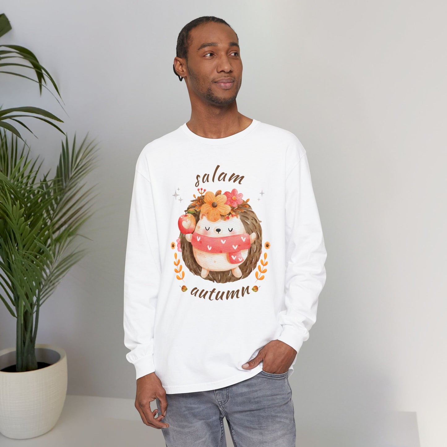Salam Autumn Cute Hedgehog Sleeping Graphic Long-Sleeve Tee T-Shirt - Cozy Autumn Cute Hedgehog Sleeping Graphic Unisex Long-Sleeve Tee