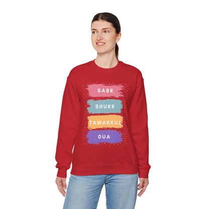 Sabr Shukr Tawakkul Dua Typographic Sweatshirt - Colorful Cozy Soft Cotton Unisex Sweatshirt