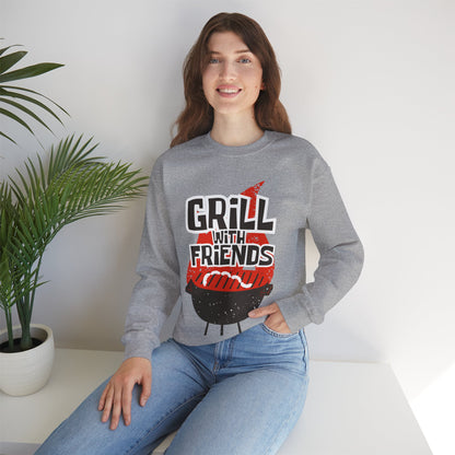 Grill with Friends Typographic Sweatshirt - Cozy Soft Cotton Unisex Sausage Graphic Sweatshirt