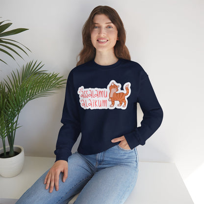 Assalamualaikum Typographic Sweatshirt - Cute Cat Smug Graphic Cozy Soft Cotton Unisex Sweatshirt