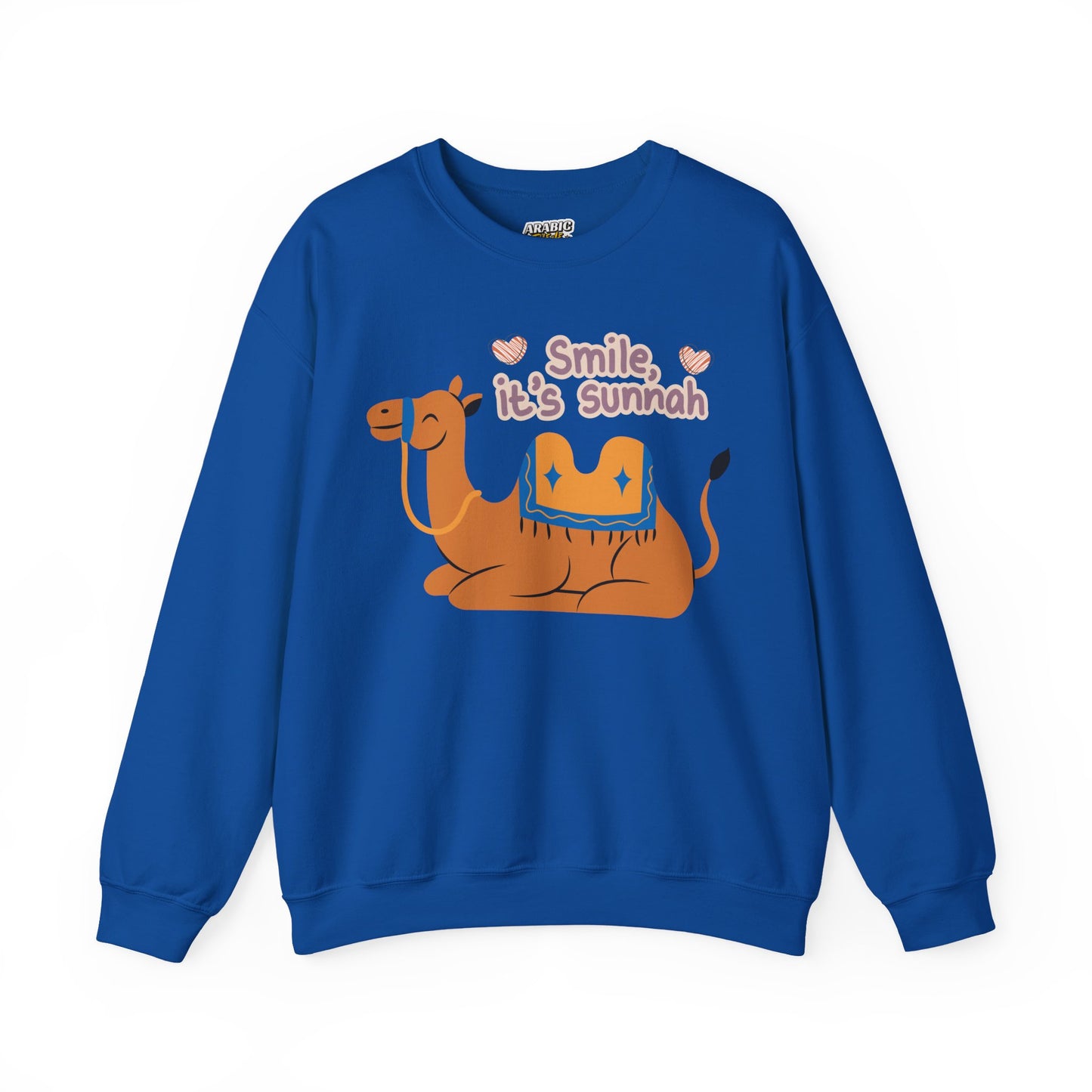 Smile Its Sunnah Typographic Sweatshirt - Cute Camel Smiling Cozy Soft Cotton Unisex Sweatshirt