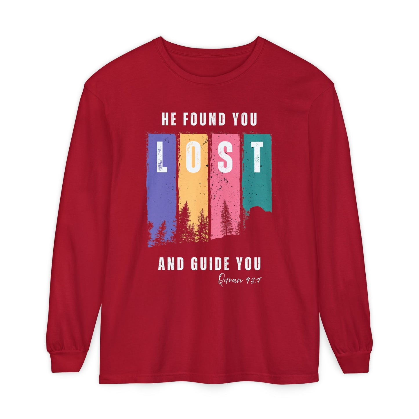 He Found You lost And Guide You Graphic Long-Sleeve Tee T-Shirt - He Found You lost And Guide You Typography Islamic Unisex Long-Sleeve Tee