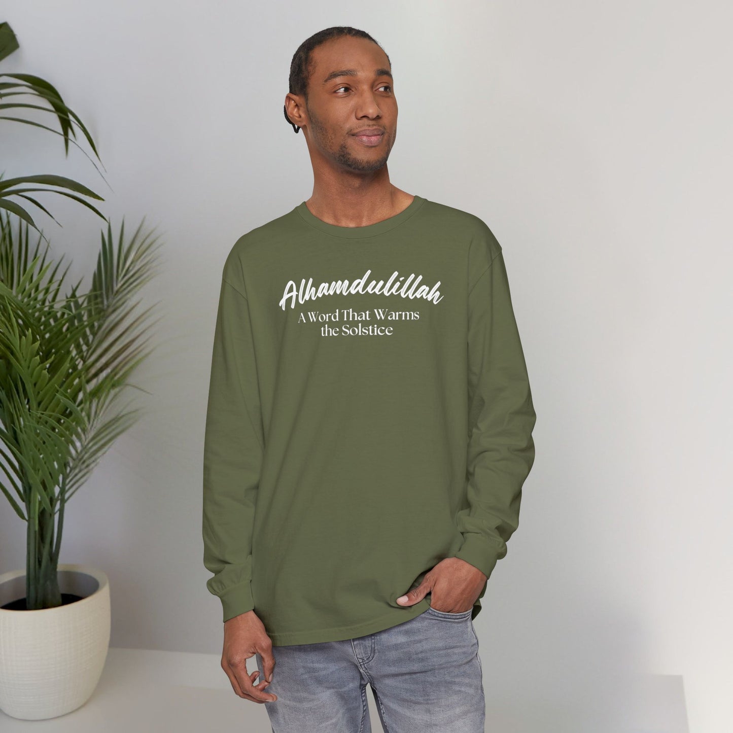 Alhamdulillah A Word That Warms the Solstice Graphic Long-Sleeve T-Shirt - Alhamdulillah Typography Islamic Unisex Tee