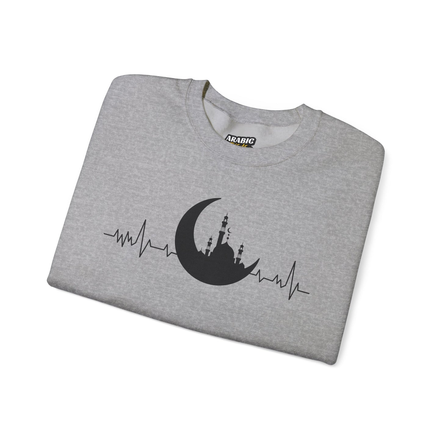Moonlit Heartbeat Crescent Mosque Graphic Sweatshirt - Cozy Soft Cotton Graphic Unisex Sweatshirt