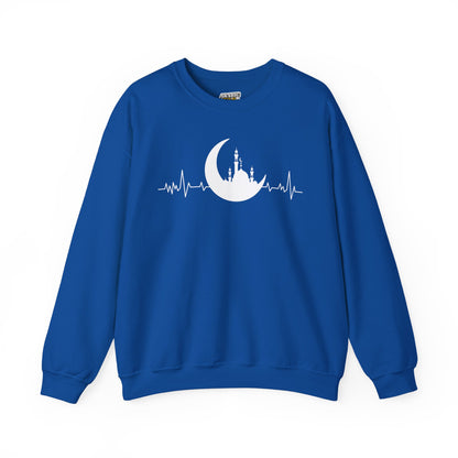 Moonlit Heartbeat Crescent Mosque Graphic Sweatshirt - Cozy Soft Cotton Graphic Unisex Sweatshirt