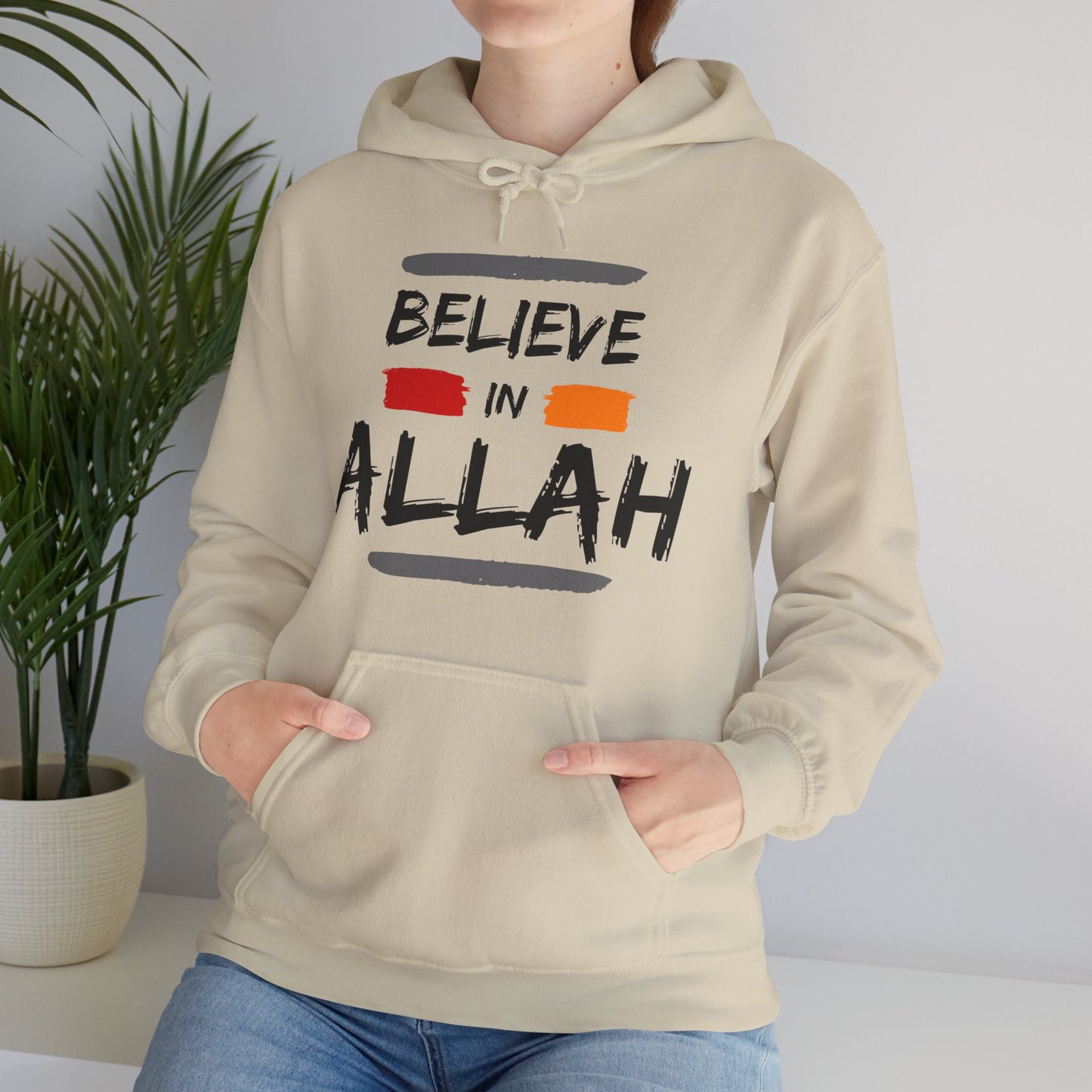 Believe in Allah Typographic Hoodie - Cozy Soft Cotton Unisex Statement Hoodie