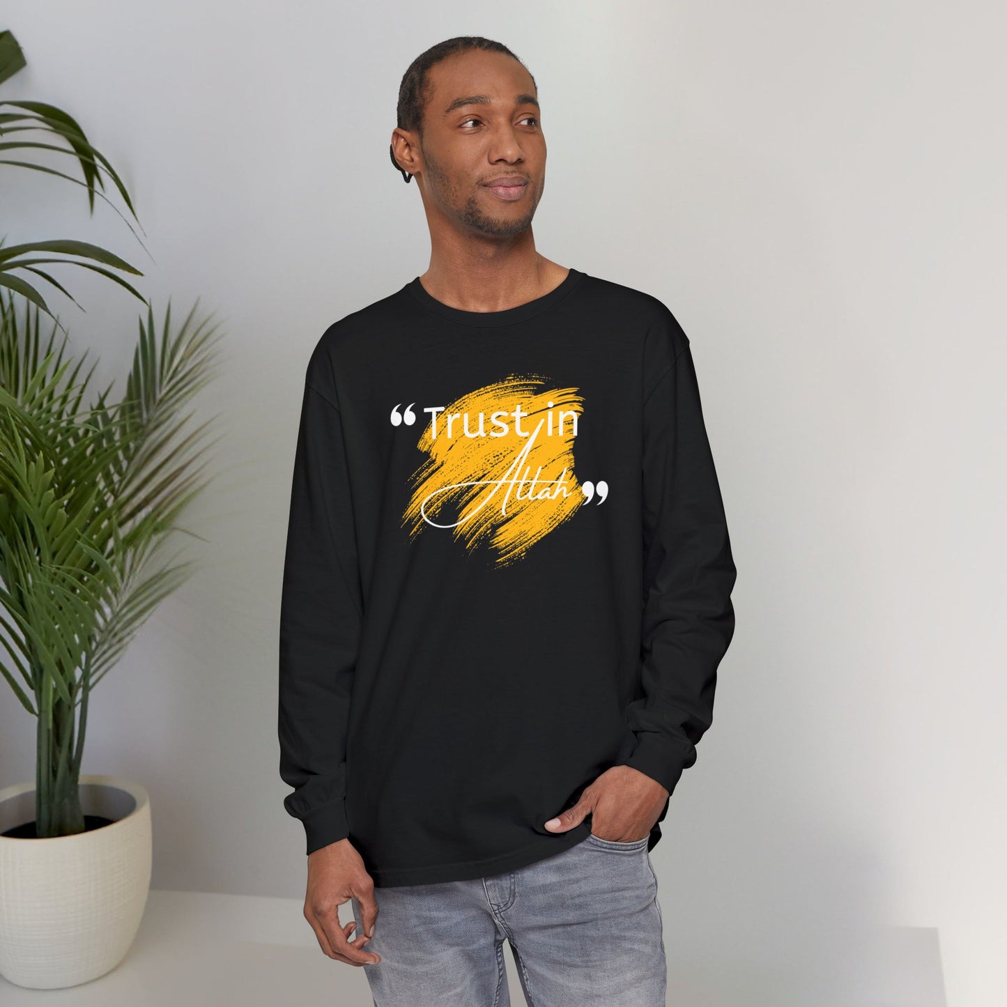 Trust in Allah Graphic Tee Long-Sleeve T-Shirt - Trust in Allah Typography Islamic Unisex Long-Sleeve Tee