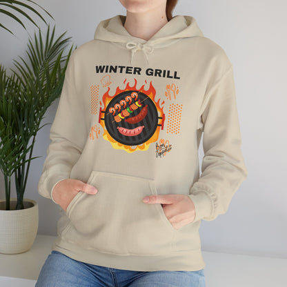 Winter Grill Typographic Hoodie - Cozy Soft Cotton Unisex Sausage Graphic Hoodie