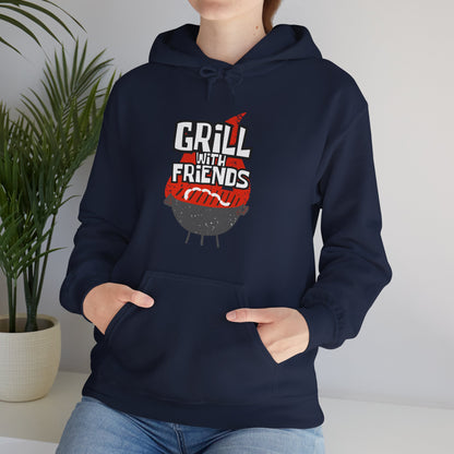 Grill with Friends Typographic Hoodie - Cozy Soft Cotton Unisex Sausage Graphic Hoodie