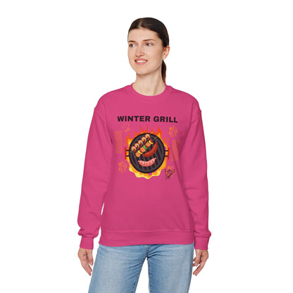 Winter Grill Typographic Sweatshirt - Cozy Soft Cotton Unisex Sausage Graphic Sweatshirt