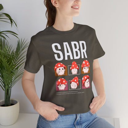 Sabr Typographic Tee T-Shirt - Cute Mushroom Cozy Soft Cotton Unisex Statement Tee