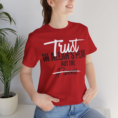 Trust in Allah's Plan Not The Process Typographic Tee T-Shirt - Tawakkul Cozy Soft Cotton Unisex Tee