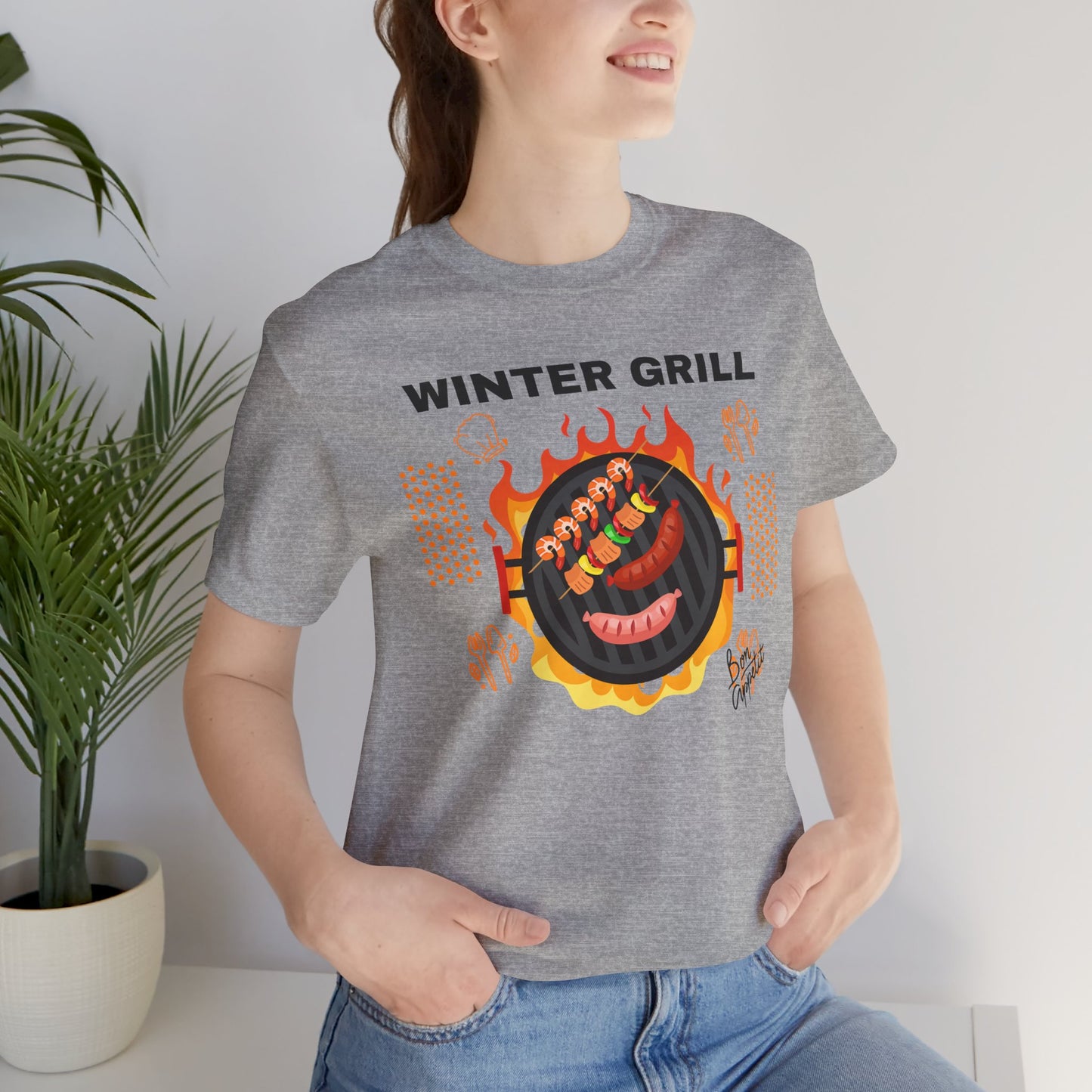 Winter Grill Typographic Tee T-Shirt - Cozy Soft Cotton Unisex Sausage Graphic Tee T-Shirt