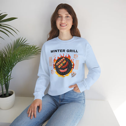 Winter Grill Typographic Sweatshirt - Cozy Soft Cotton Unisex Sausage Graphic Sweatshirt