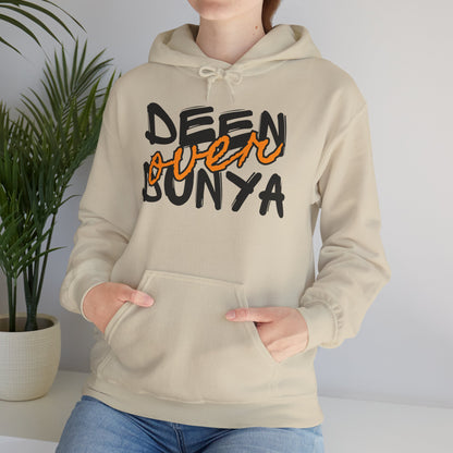 Deen Over Dunya Typographic Hoodie - Cozy Soft Cotton Unisex Statement Hoodie