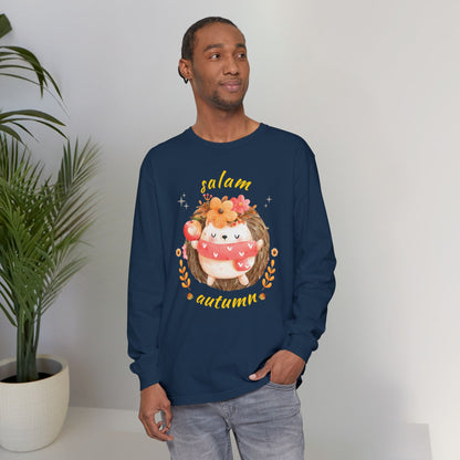 Salam Autumn Cute Hedgehog Sleeping Graphic Long-Sleeve Tee T-Shirt - Cozy Autumn Cute Hedgehog Sleeping Graphic Unisex Long-Sleeve Tee