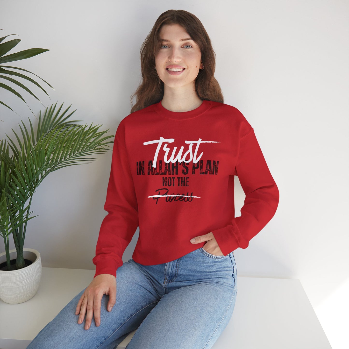 Trust in Allah's Plan Not The Process Typographic Sweatshirt - Tawakkul Cozy Soft Cotton Unisex Sweatshirt