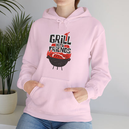 Grill with Friends Typographic Hoodie - Cozy Soft Cotton Unisex Sausage Graphic Hoodie