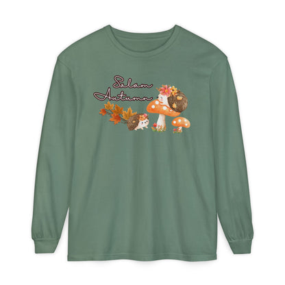 Salam Autumn Cute Hedgehog Mushroom Graphic Long-Sleeve Tee T-Shirt - Cozy Autumn Cute Hedgehog Mushroom Graphic Unisex Long-Sleeve Tee