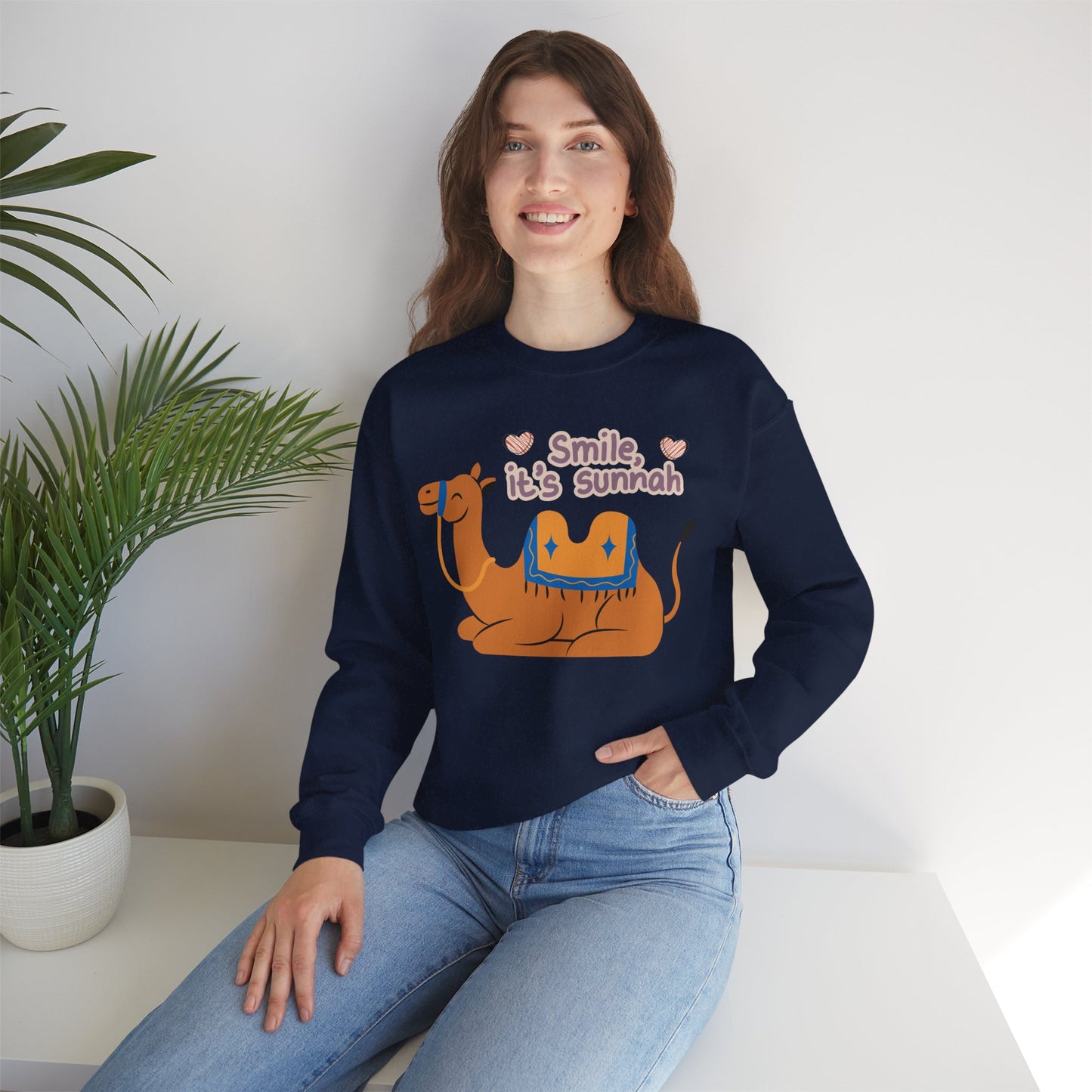 Smile Its Sunnah Typographic Sweatshirt - Cute Camel Smiling Cozy Soft Cotton Unisex Sweatshirt