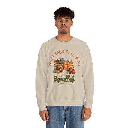 Start Your Fall with Bismillah Graphic Sweatshirt - Cozy Autumn Cute Truck Pumpkin Graphic Unisex Sweatshirt