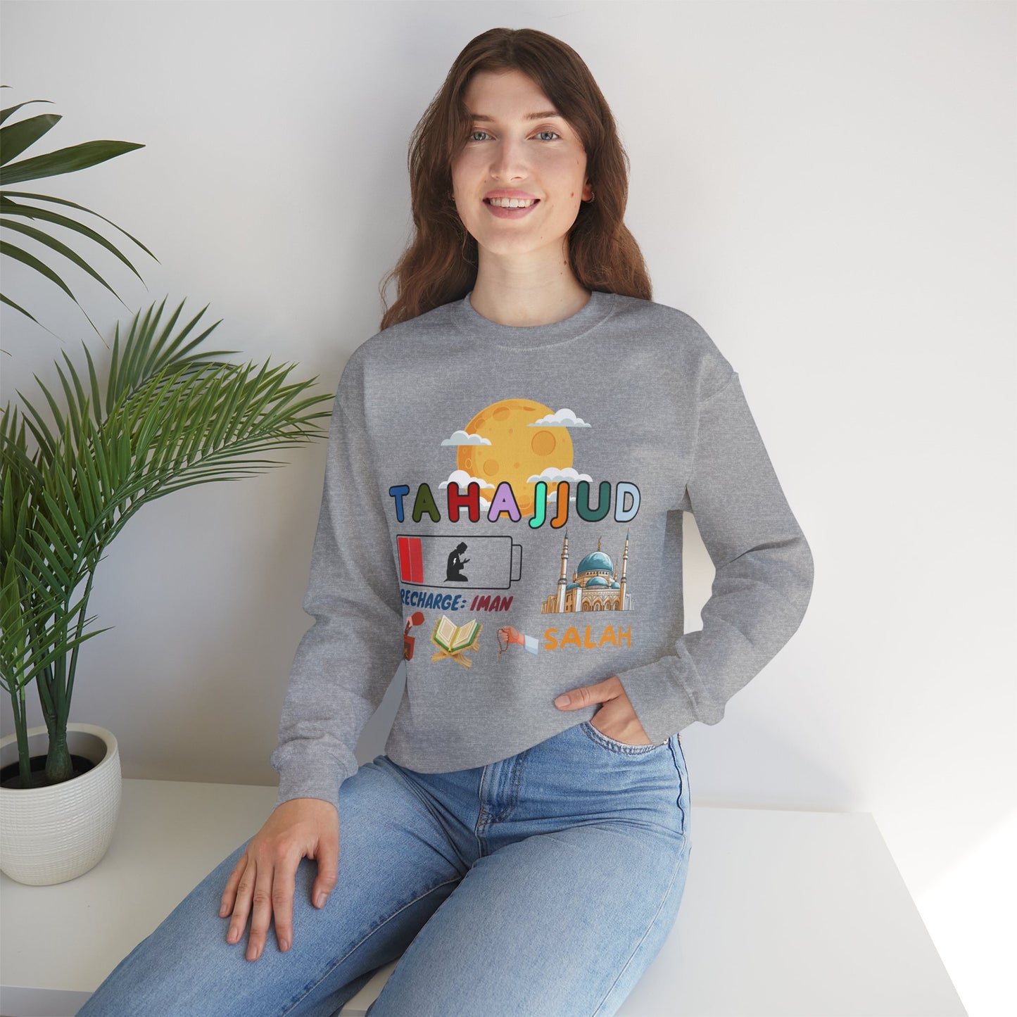 Tahajjud Recharge Iman Graphic Sweatshirt - Tahajjud Recharge Iman Typography Islamic Unisex Sweatshirt