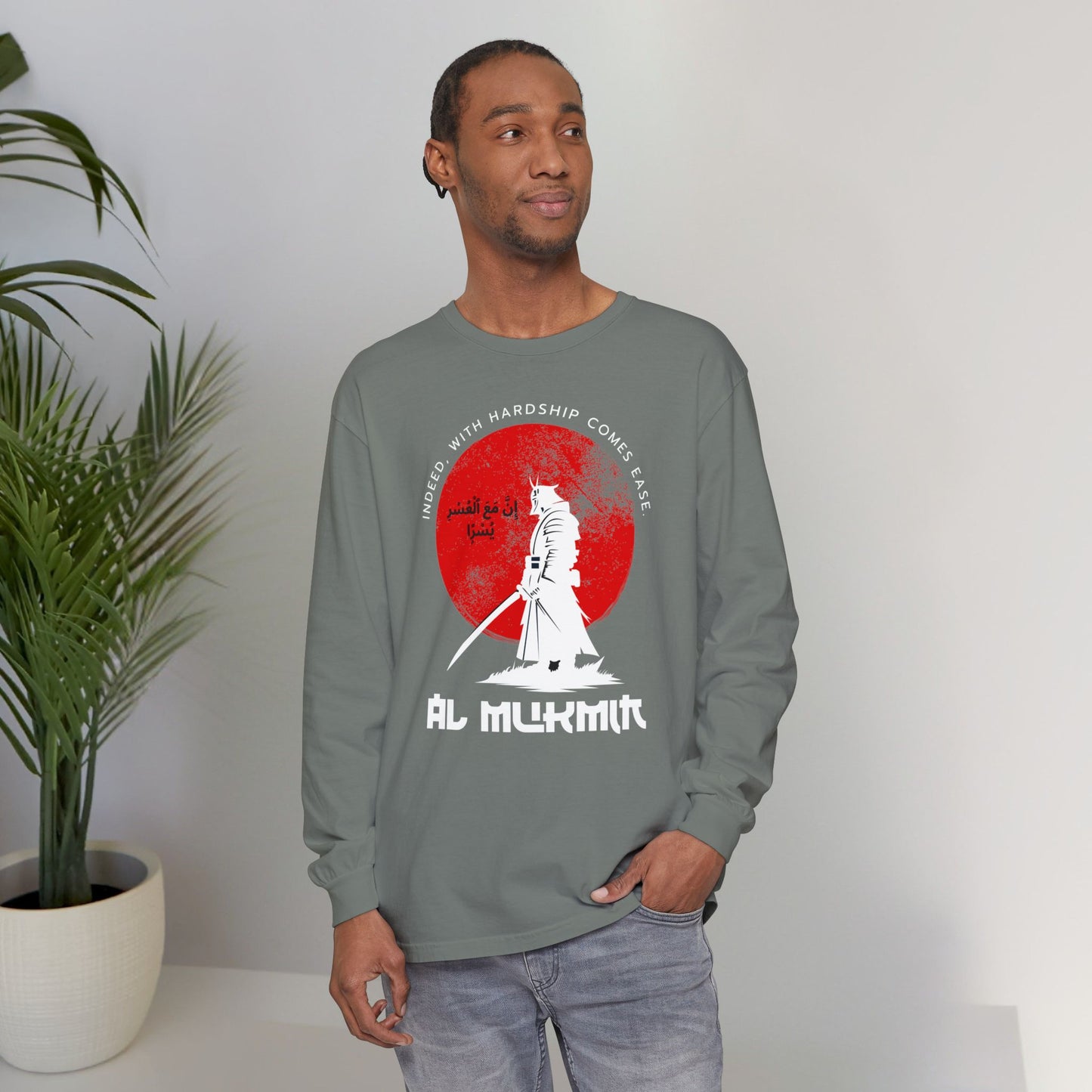 Indeed with Hardship Comes Ease Typographic Long Sleeve Tee T-Shirt - Cozy Soft Cotton Unisex Samurai Statement Long Sleeve Tee