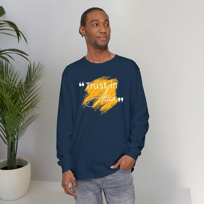Trust in Allah Graphic Tee Long-Sleeve T-Shirt - Trust in Allah Typography Islamic Unisex Long-Sleeve Tee