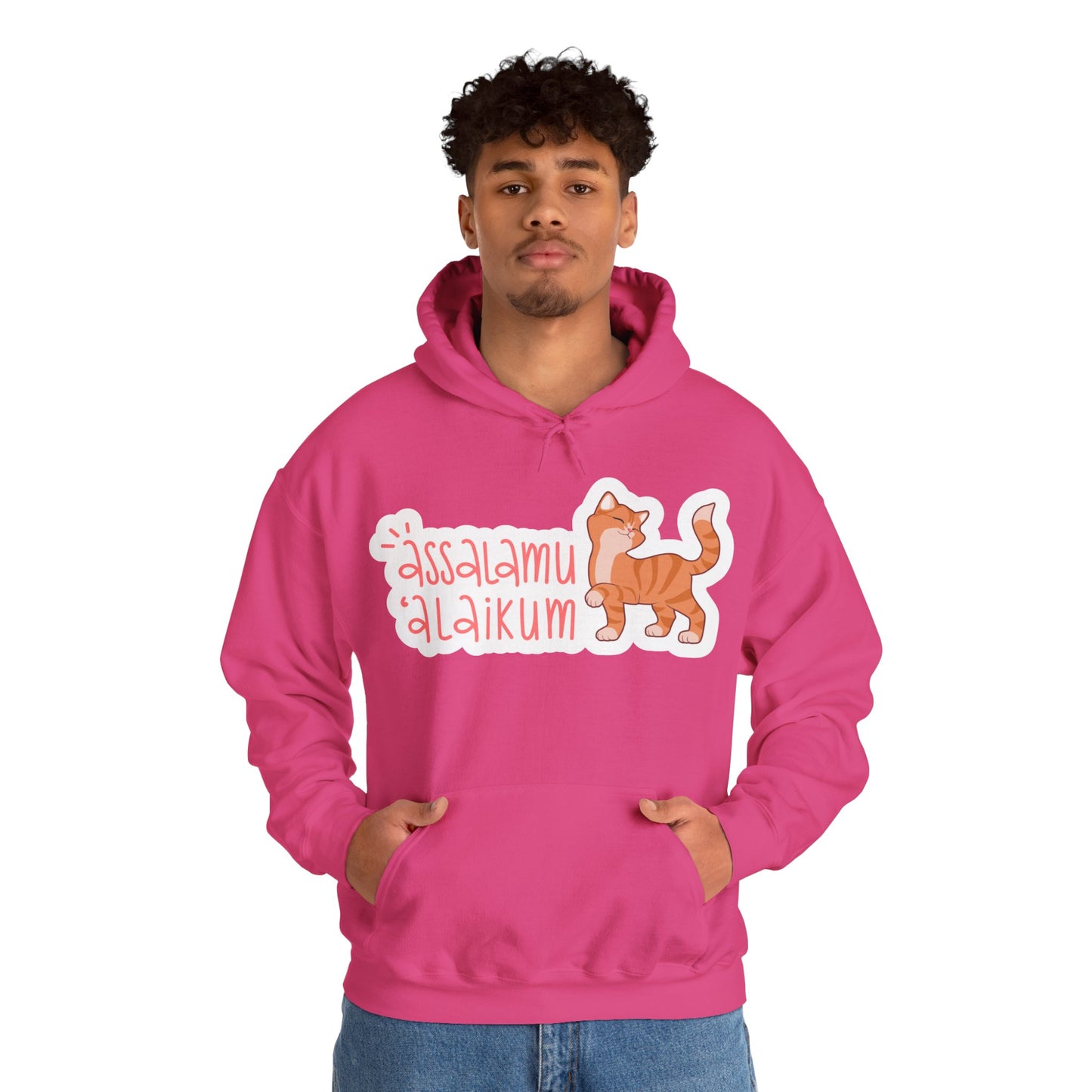 Assalamualaikum Typographic Hoodie - Cute Cat Smug Graphic Cozy Soft Cotton Unisex Hoodie