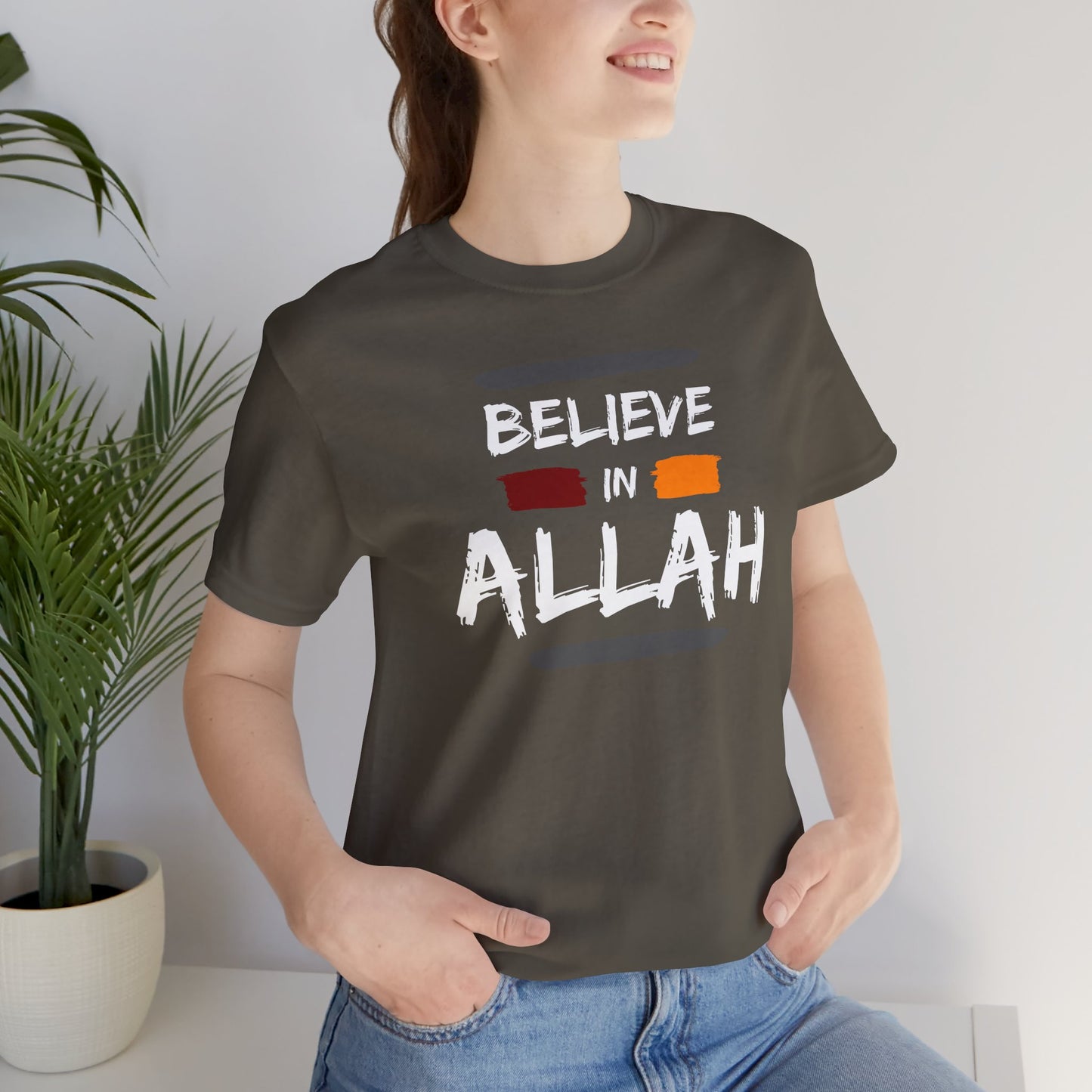 Believe in Allah Typographic Tee T-Shirt - Cozy Soft Cotton Unisex Statement Tee