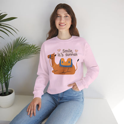 Smile Its Sunnah Typographic Sweatshirt - Cute Camel Smiling Cozy Soft Cotton Unisex Sweatshirt