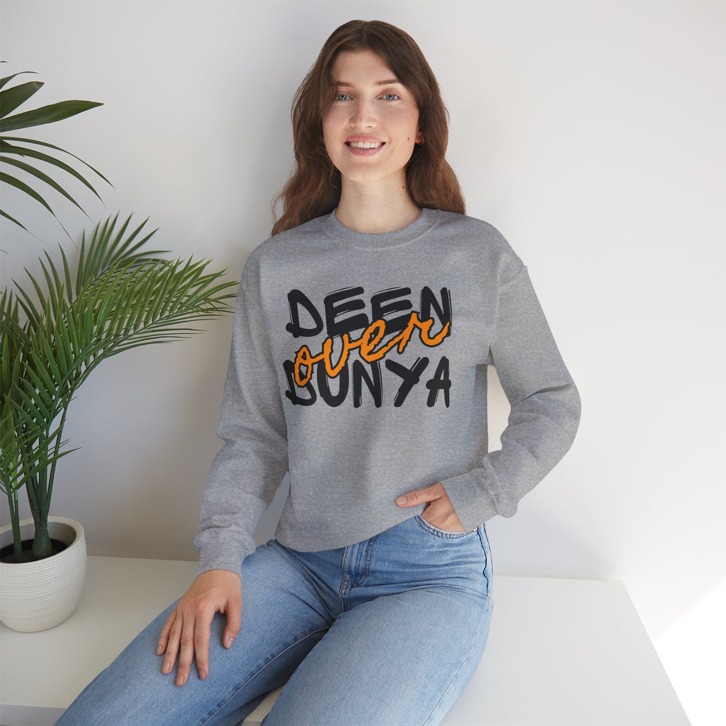 Deen Over Dunya Typographic Sweatshirt - Cozy Soft Cotton Unisex Statement Sweatshirt