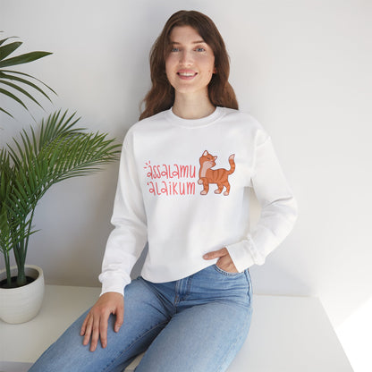 Assalamualaikum Typographic Sweatshirt - Cute Cat Smug Graphic Cozy Soft Cotton Unisex Sweatshirt