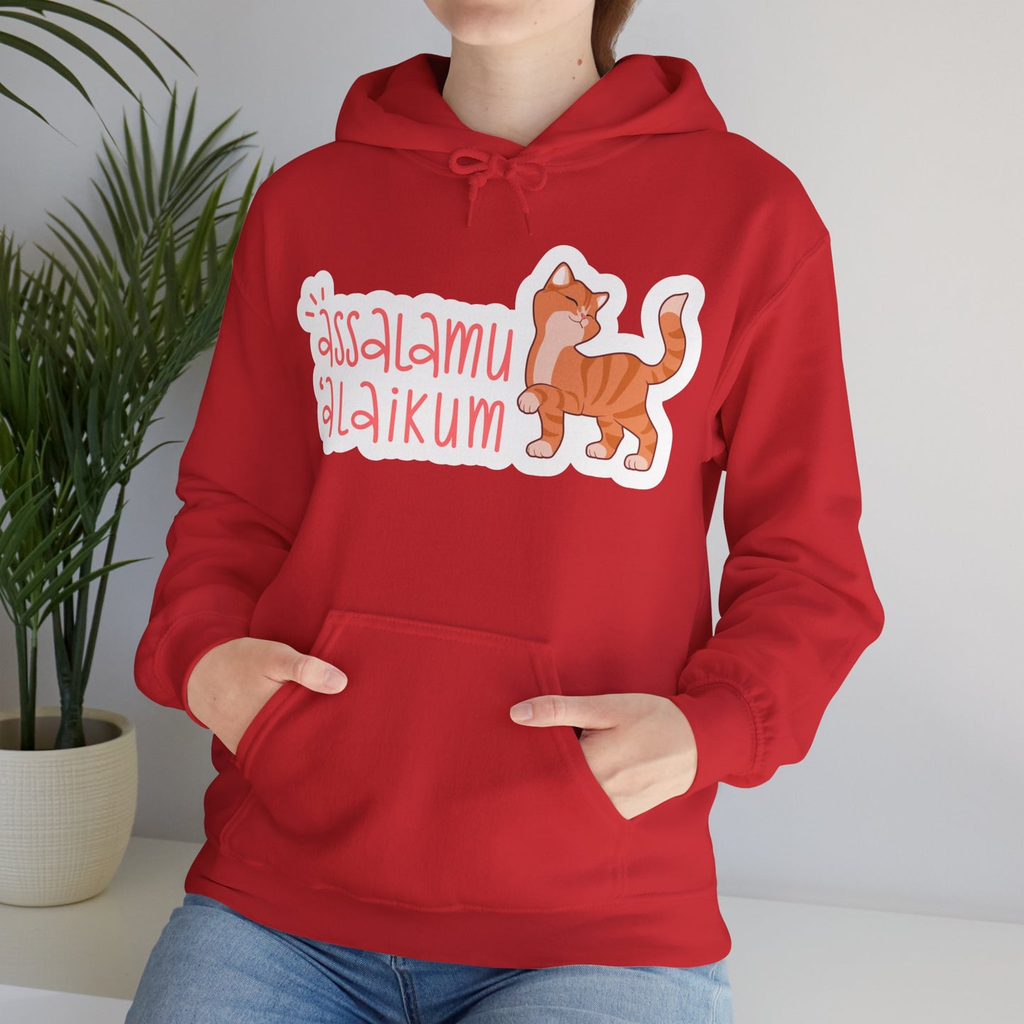 Assalamualaikum Typographic Hoodie - Cute Cat Smug Graphic Cozy Soft Cotton Unisex Hoodie