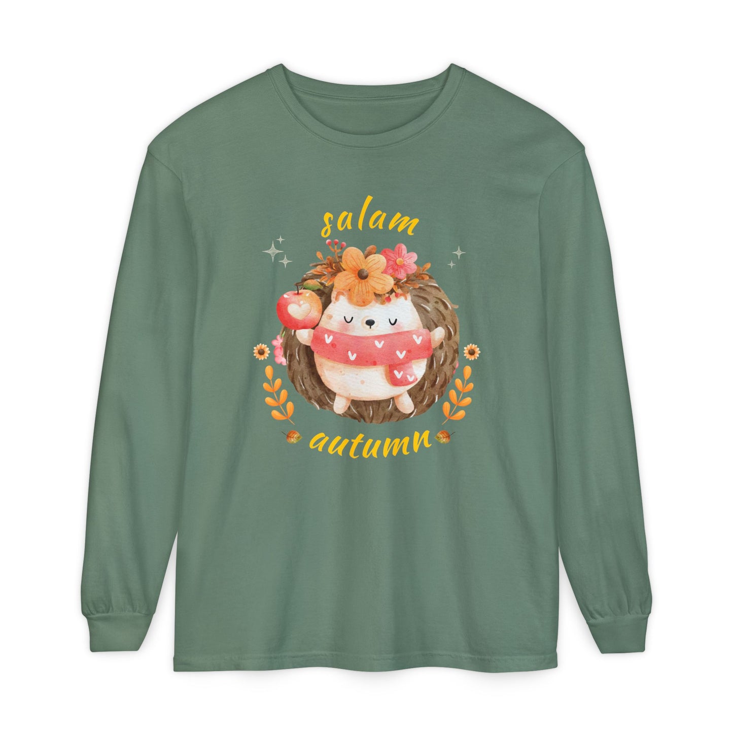 Salam Autumn Cute Hedgehog Sleeping Graphic Long-Sleeve Tee T-Shirt - Cozy Autumn Cute Hedgehog Sleeping Graphic Unisex Long-Sleeve Tee