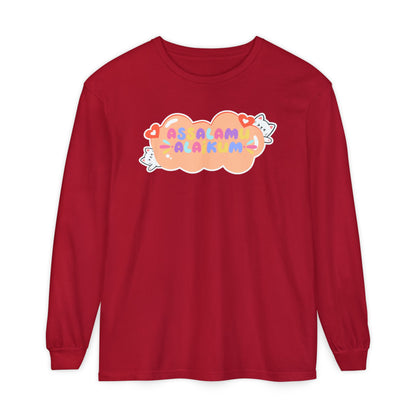 Assalamualaikum Typographic Long Sleeve Tee T-Shirt - Cute Cat Lover Graphic Cozy Soft Cotton Unisex Long Sleeve Tee