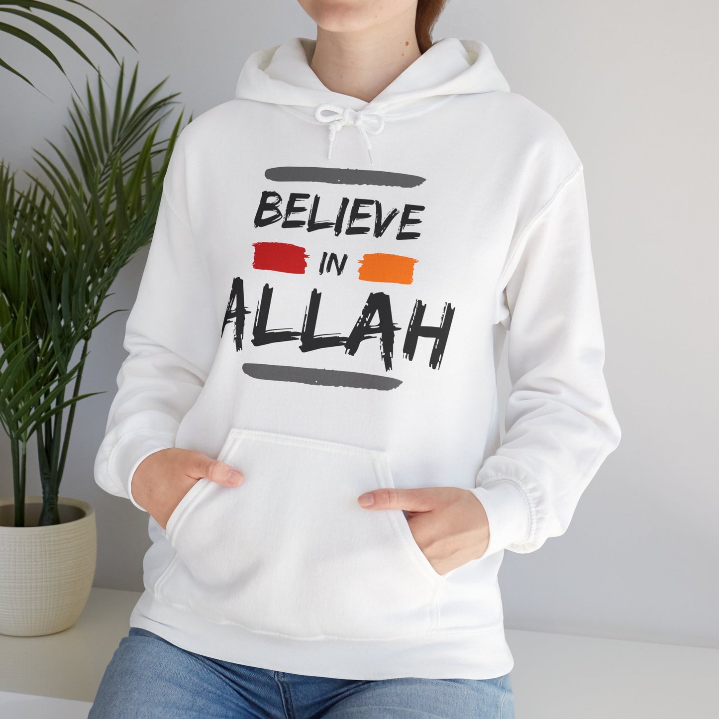Believe in Allah Typographic Hoodie - Cozy Soft Cotton Unisex Statement Hoodie
