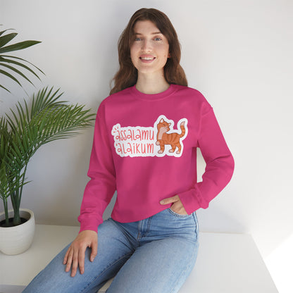 Assalamualaikum Typographic Sweatshirt - Cute Cat Smug Graphic Cozy Soft Cotton Unisex Sweatshirt