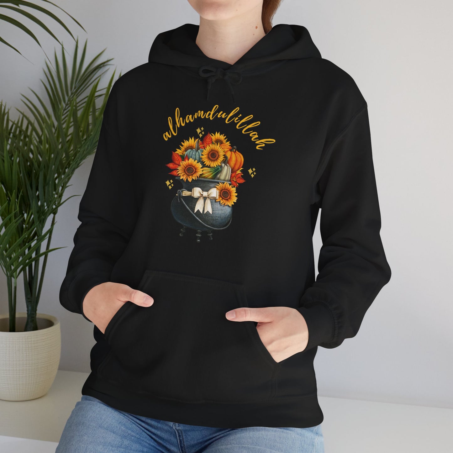 Alhamdulillah Classic Pot Floral Gratitude Graphic Hoodie - Alhamdulillah Typography Islamic Unisex Hoodie