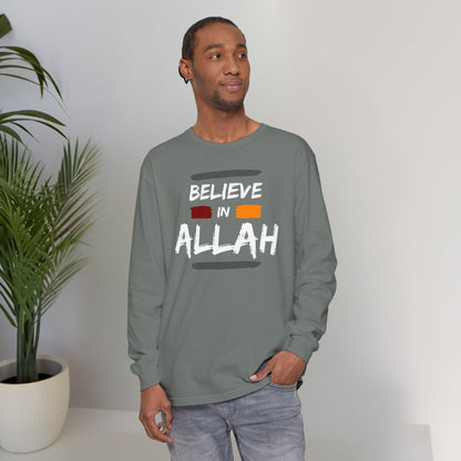 Believe in Allah Typographic Long Sleeve Tee T-Shirt - Cozy Soft Cotton Unisex Statement Long Sleeve Tee